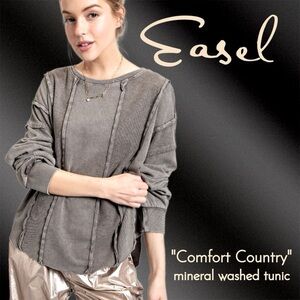 NWT Easel Los Angeles Comfort Country Terry Knit Contrast Top Ash Gray M